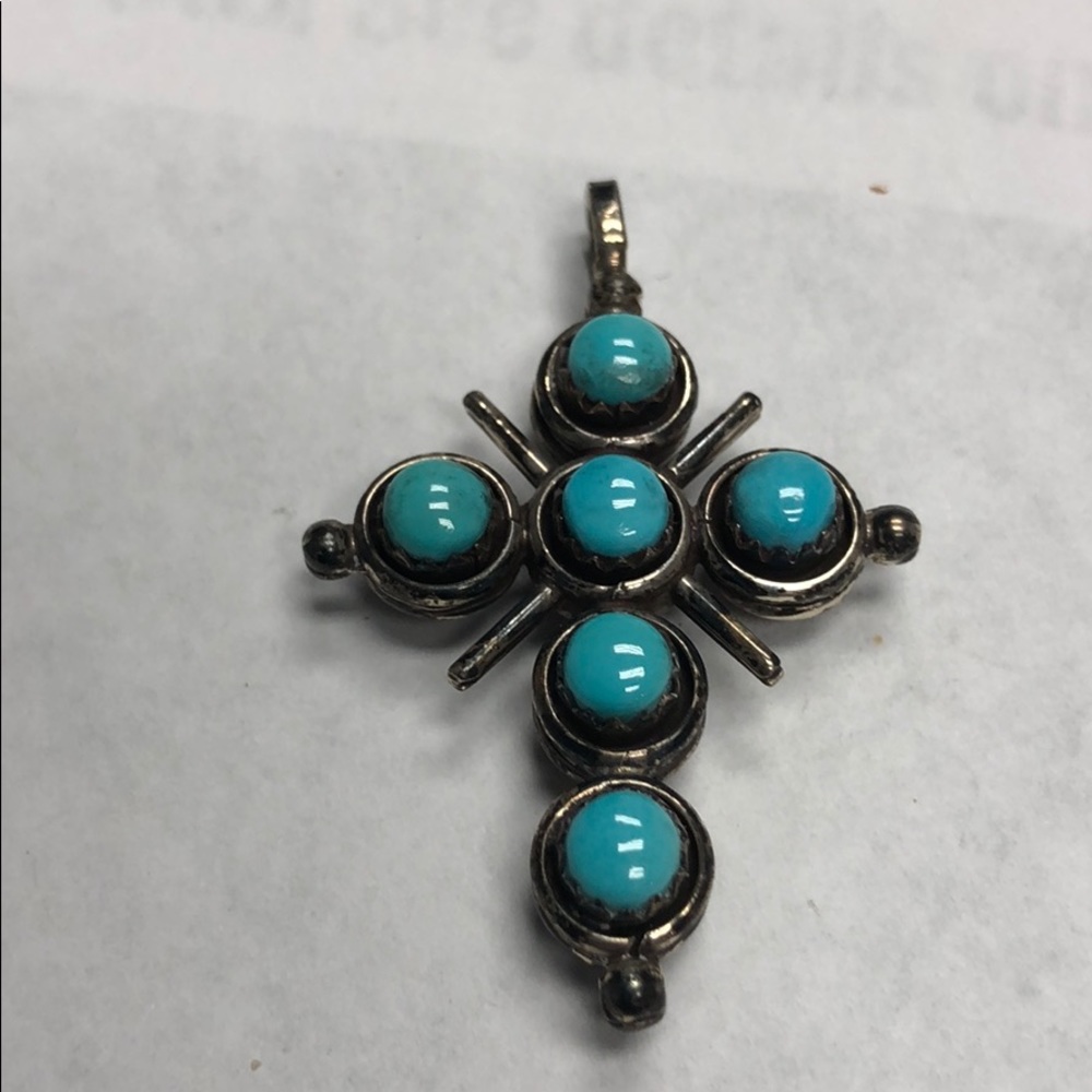 Double-sided Blue/Red Sterling Silver Cross